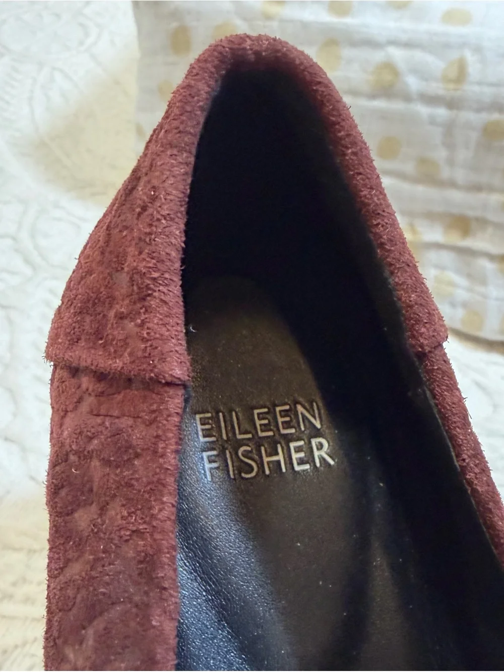 Eileen Fisher Suede Ballet Flats Burgundy 9.5 Leopard-Embossed Pattern Slip-on